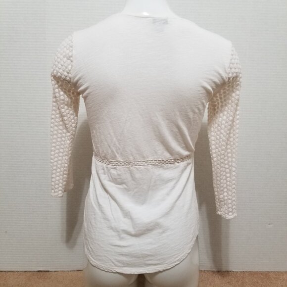 Lucky Brand top Small slub knit floral lace swiss dot crochet semi sheer boho - Picture 3 of 13